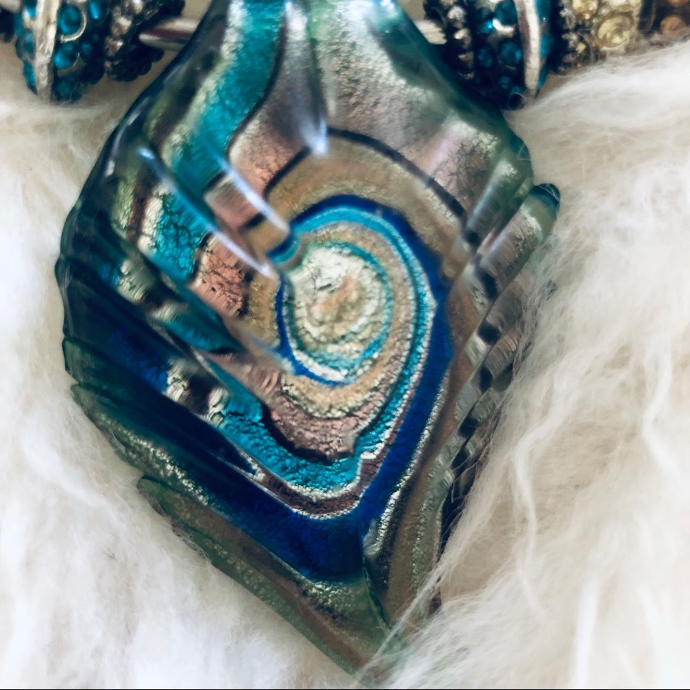 Art Glass & Rhinestone Beads on a Metal Choker